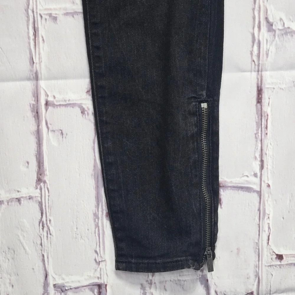 Athleta Sculptek Skinny Jeans Black Carbon Faded Ankle Zip‎ Denim Womens 6